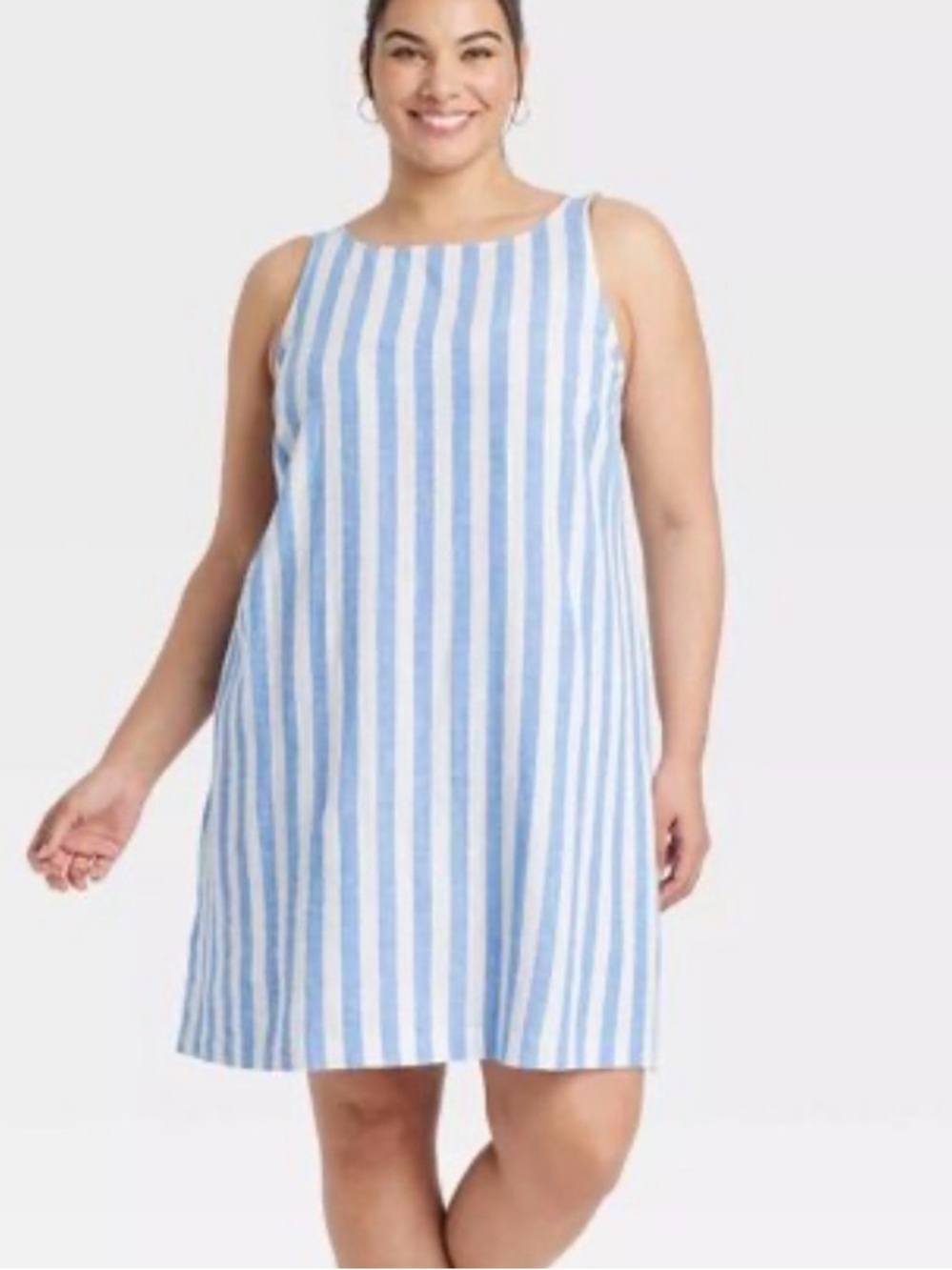 NWT Ava & Viv sz3X blue striped linen blend mini shift dress…